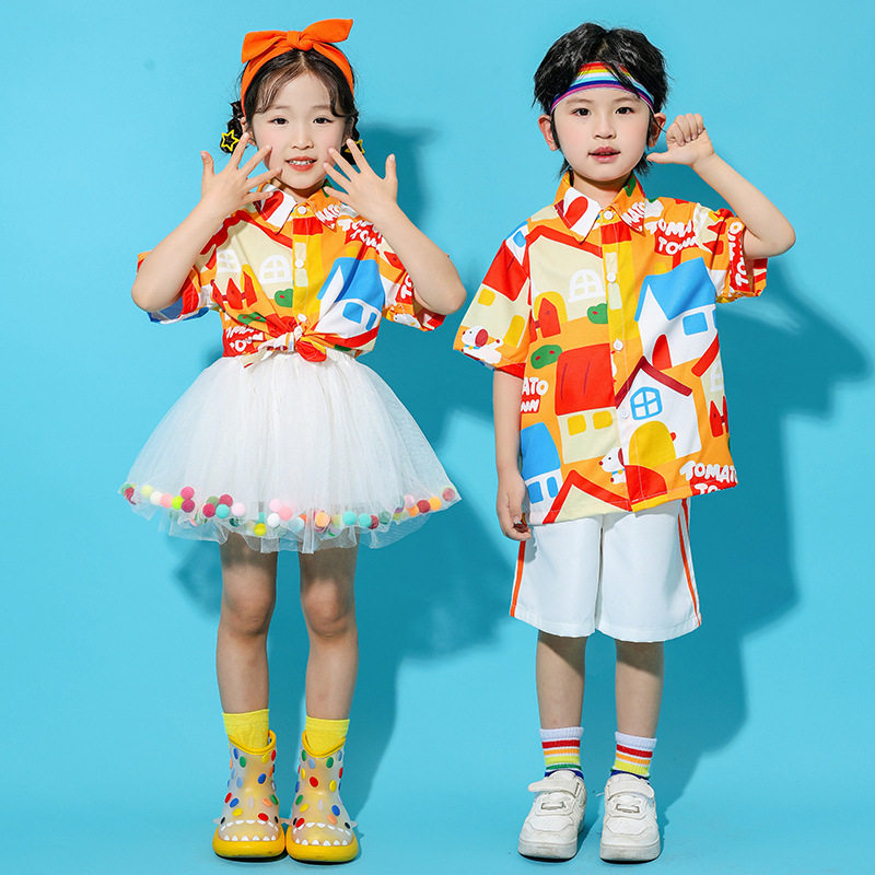 六一幼儿园演出衬衫蓬蓬裙男女童