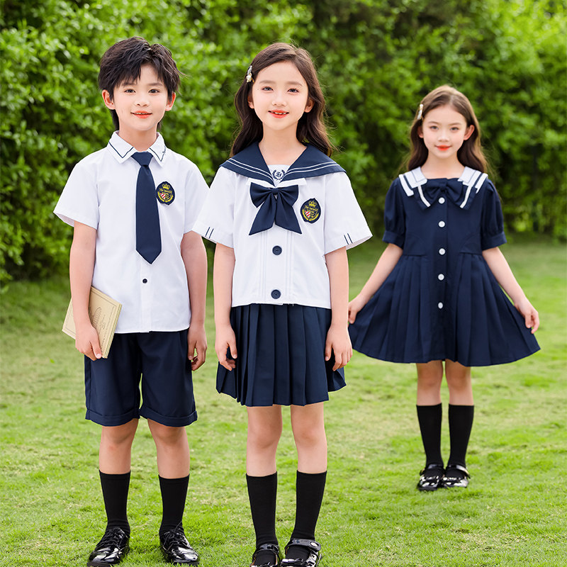 英伦风幼儿园园服海军领衬衫jk裙小学生校服毕业照班服六一演出服