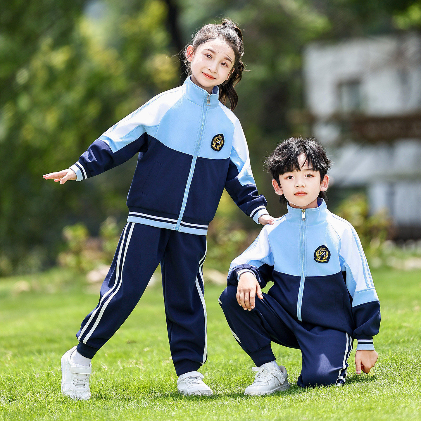 校服小学生春秋季运动会班服套装三件套儿童春秋款蓝色幼儿园园服