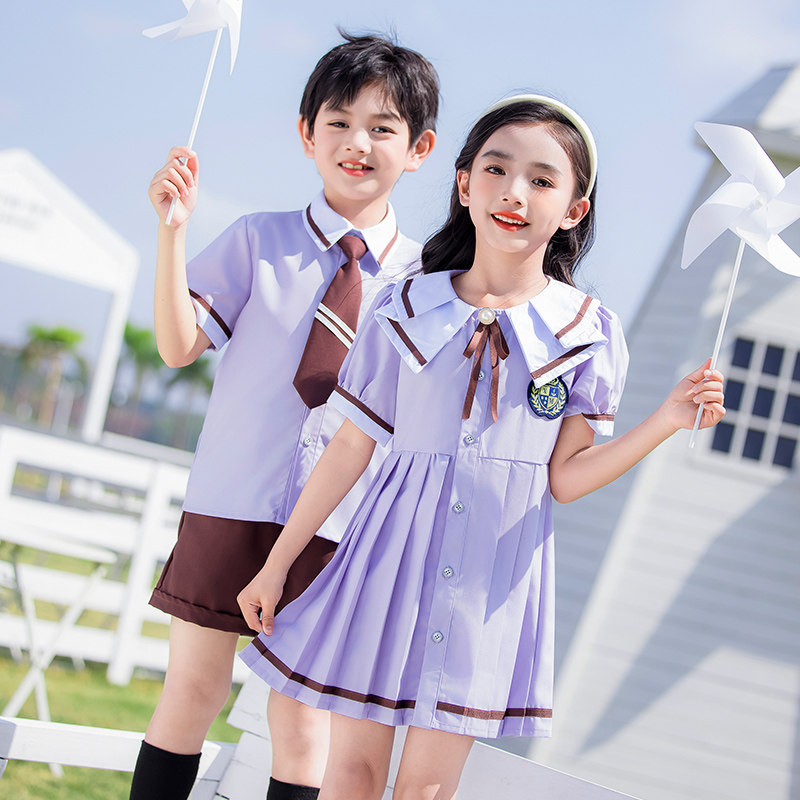 夏季校服儿童套装运动风男女童装短袖纯棉中小学生班服幼儿园园服