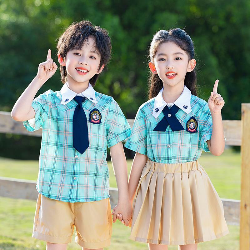 幼儿园园服英伦风夏季六一毕业服演出校服套装夏装小学生班服衬衫