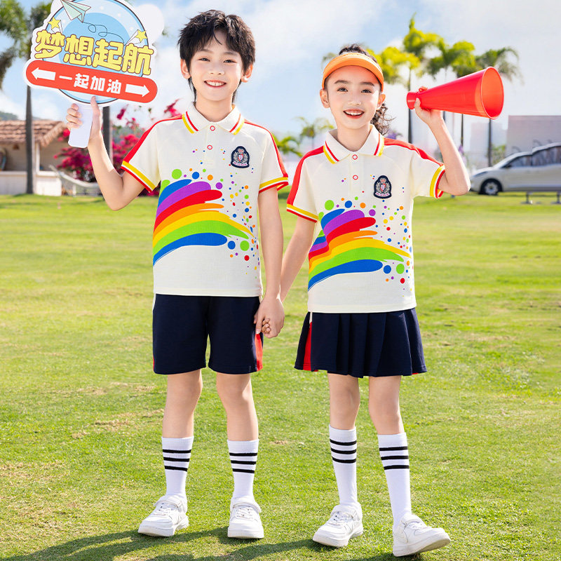 小学生学院风校服夏季两件套班服幼儿园园服运动彩虹毕业照套装服