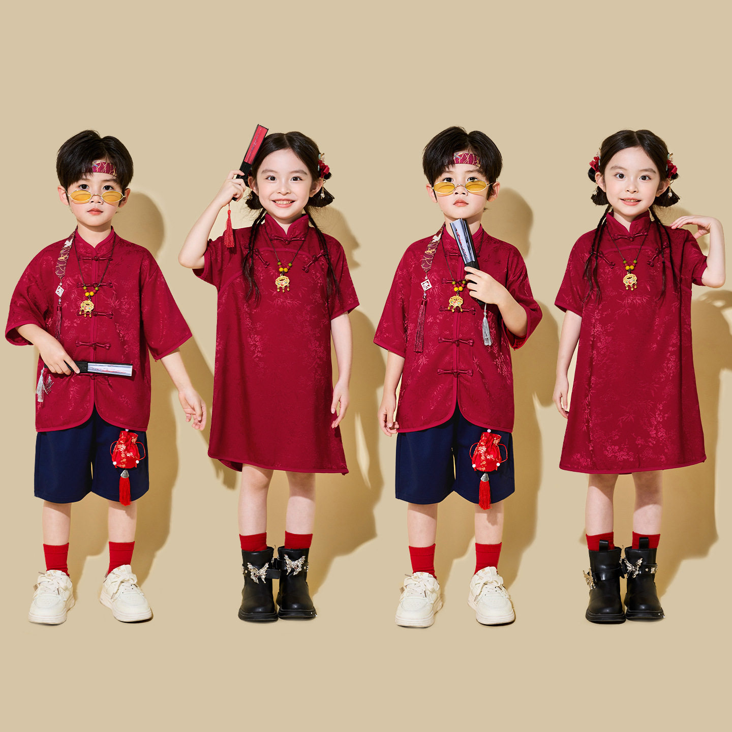 六一儿童中国风演出服小学生合唱表演服幼儿园毕业照女童旗袍汉服