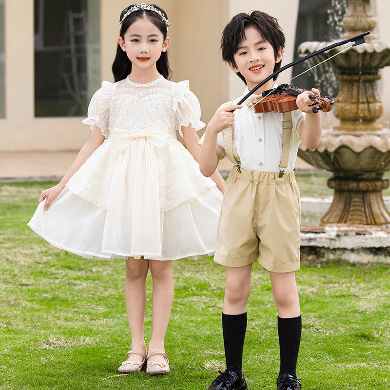 六一合唱演出服小学生幼儿园班服主持人诗歌表演毕业照连衣裙礼服