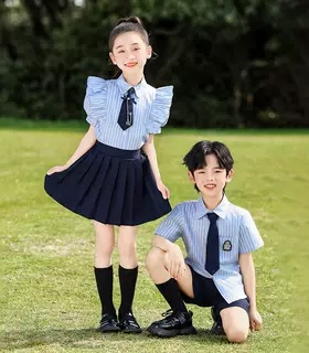 幼儿园园服学院风毕业六一儿童合唱朗诵演出服蓝色衬衫小学生班服