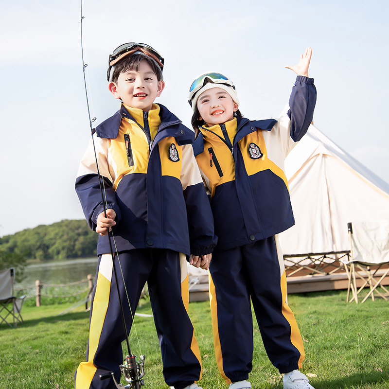 小学生校服运动班服幼儿园儿童冲锋衣套装秋冬季防风加绒三件套