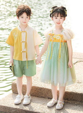 六一夏季儿童国风演出服小学生古装汉服表演服男女童合唱朗诵班服