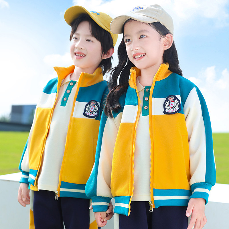 小学生校服春秋纯棉小童运动服短袖三件套幼儿园园服春秋新款班服