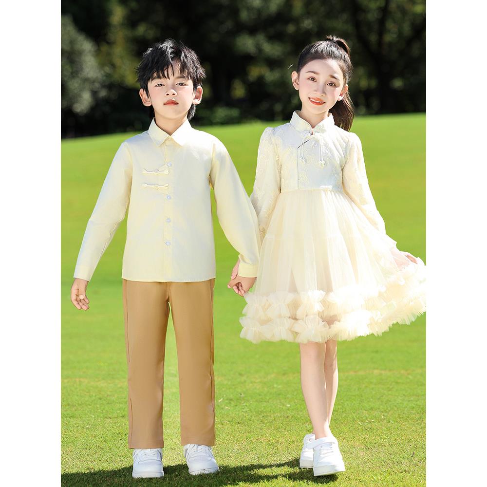 儿童合唱表演服女童连衣裙小学生班服幼儿园服装春秋学院风演出服