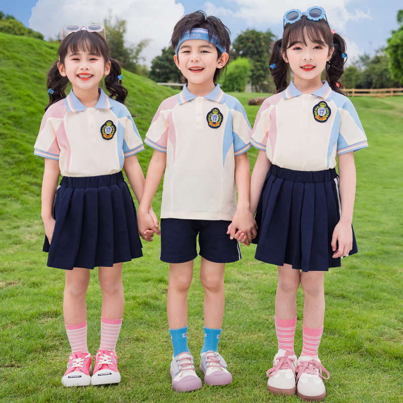 幼儿园园服夏装纯棉短袖套装一年级运动会班服亲子活动服装表演服