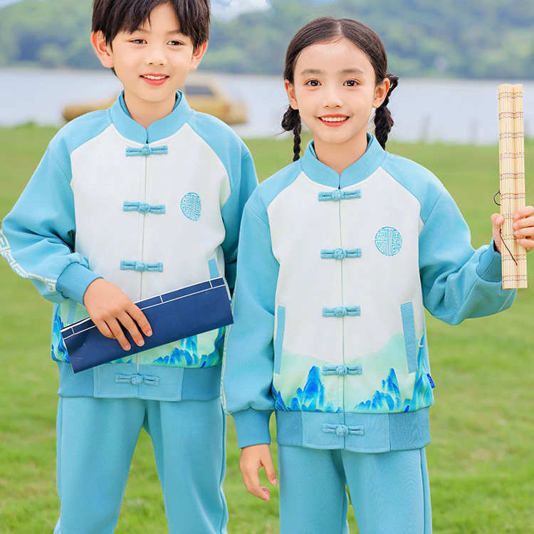 小学生校服六一表演服幼儿园中国风园服班服蓝色春秋运动服两件套