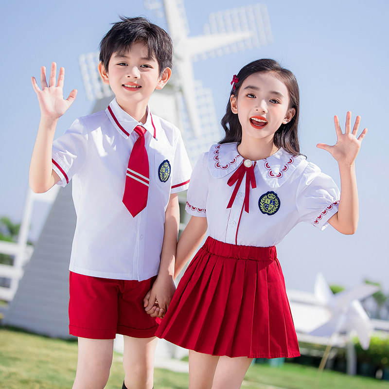 夏季校服儿童套装运动风男女童装短袖纯棉中小学生班服幼儿园园服