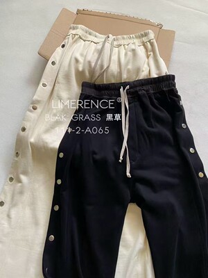 RICK OWENS DRKSHDW  Pusher运动自然棉质直筒排扣长裤