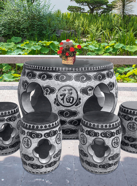 曲阳石雕石桌石凳石雕圆桌子仿古青石大鼓桌庭院花园茶几户外桌椅