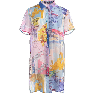 非鱼夏季新款中长款文艺减龄印花衫衬衫女设计感小众休闲开衫