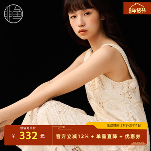 非鱼2025春季新款钩花蕾丝无袖连衣裙气质打底女裙子NFLCL1041