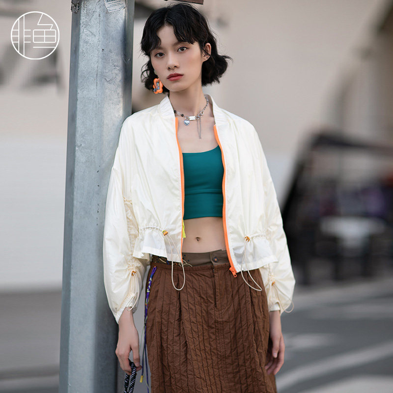 jj非鱼短款轻薄棒球衫秋季新款夹棉小棉服刺绣女装外套百搭上衣