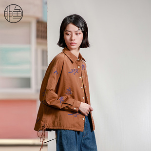 连帽棉衣外套 女棉服潮感刺绣下摆抽绳短款 非鱼秋冬装 新款