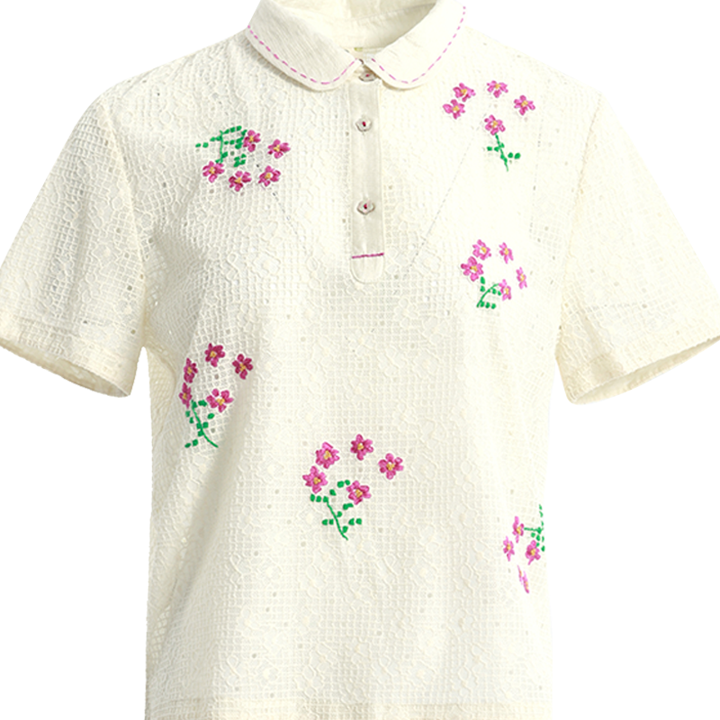 非鱼2024夏季polo衫文艺减龄套头衬衫小清新刺绣百搭女上衣