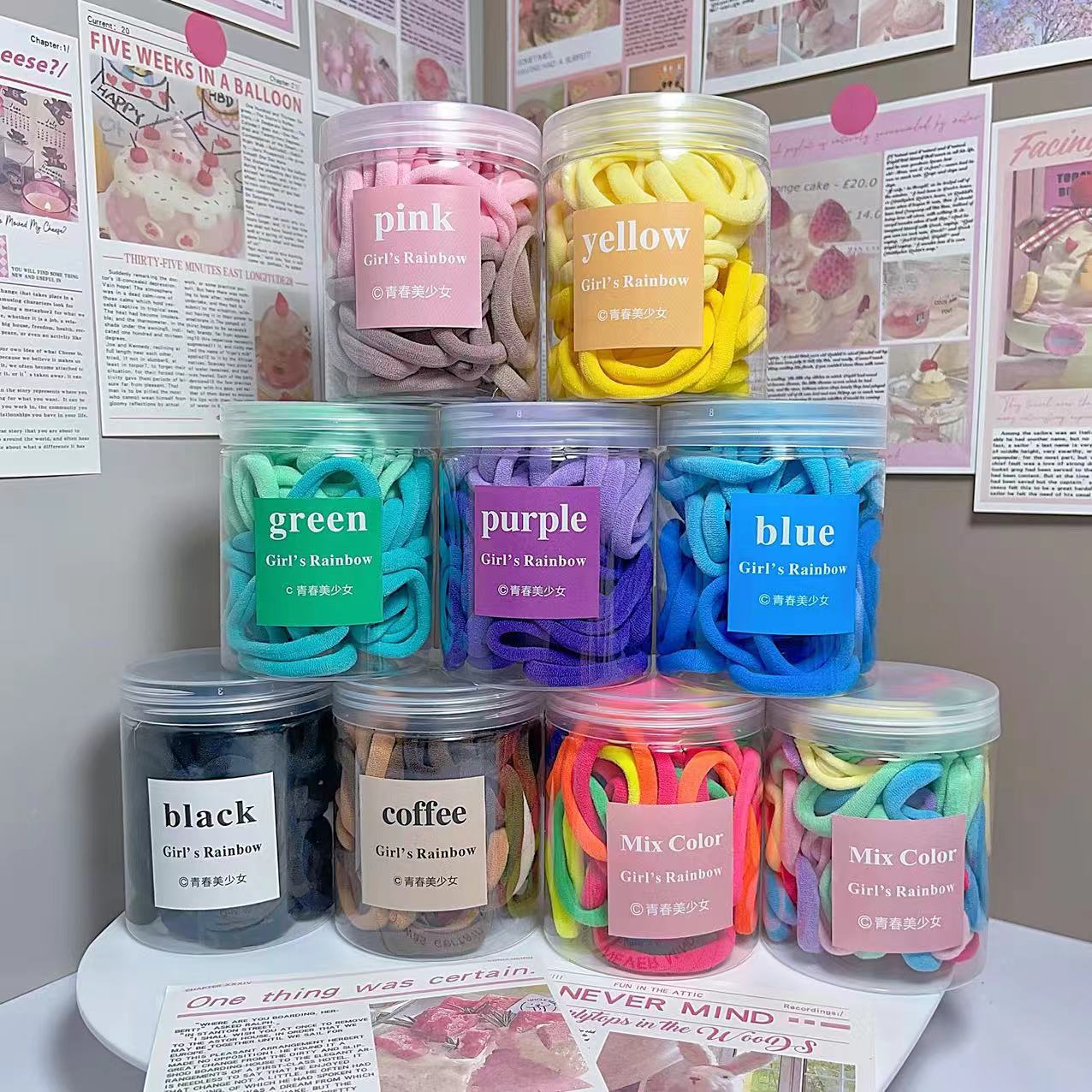 50根装韩版拼色大号毛巾圈无接缝发圈不伤发头绳糖果色皮筋护发