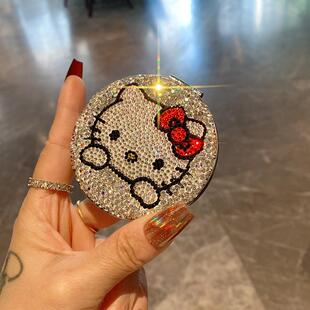 化妆镜双面迷你便携女可爱KT折叠手持携带补妆随身口袋小圆镜子新