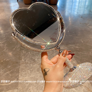 网红化妆镜ins风家用桌面台式镶钻爱心镜子学生宿舍高清梳妆镜新