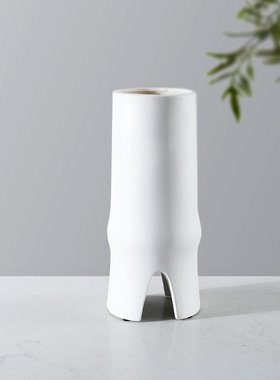 简约现代白色树脂艺术竹节插花花器真花材配草客厅餐桌饰品摆件