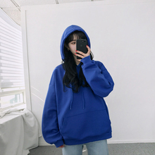 2020秋冬新款深蓝色卫衣女宽松韩版加绒外套连帽学生套头上衣慵懒