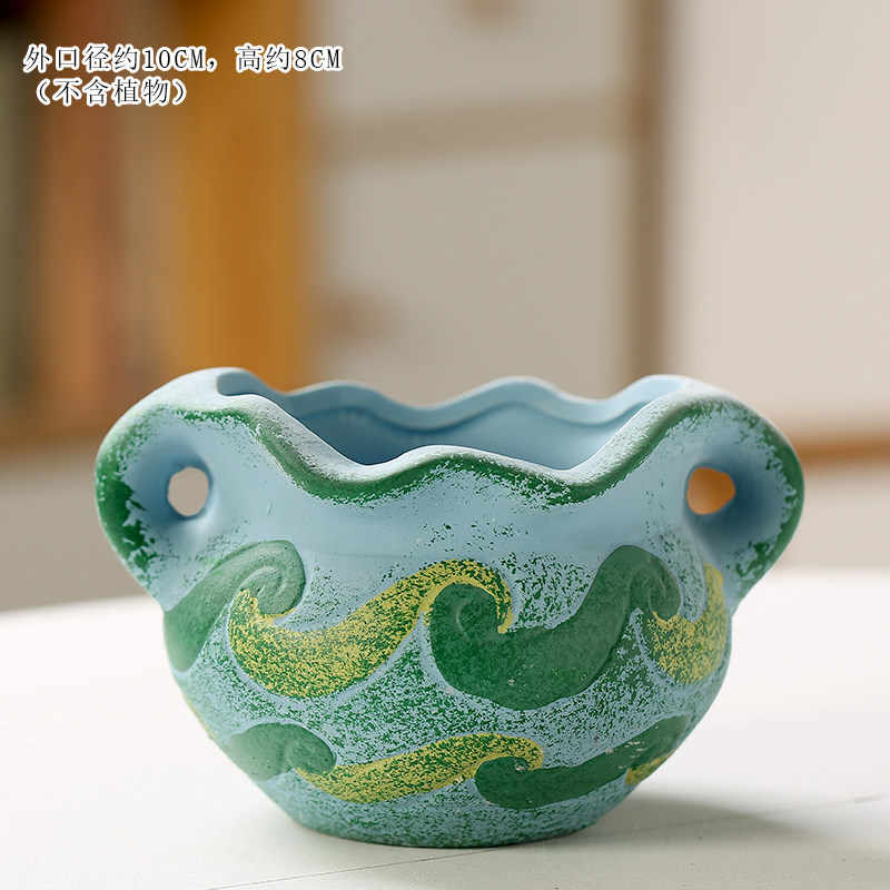 地中海小号多肉花盆特价清仓家用粗陶手绘肉肉植物红陶陶瓷复古盆