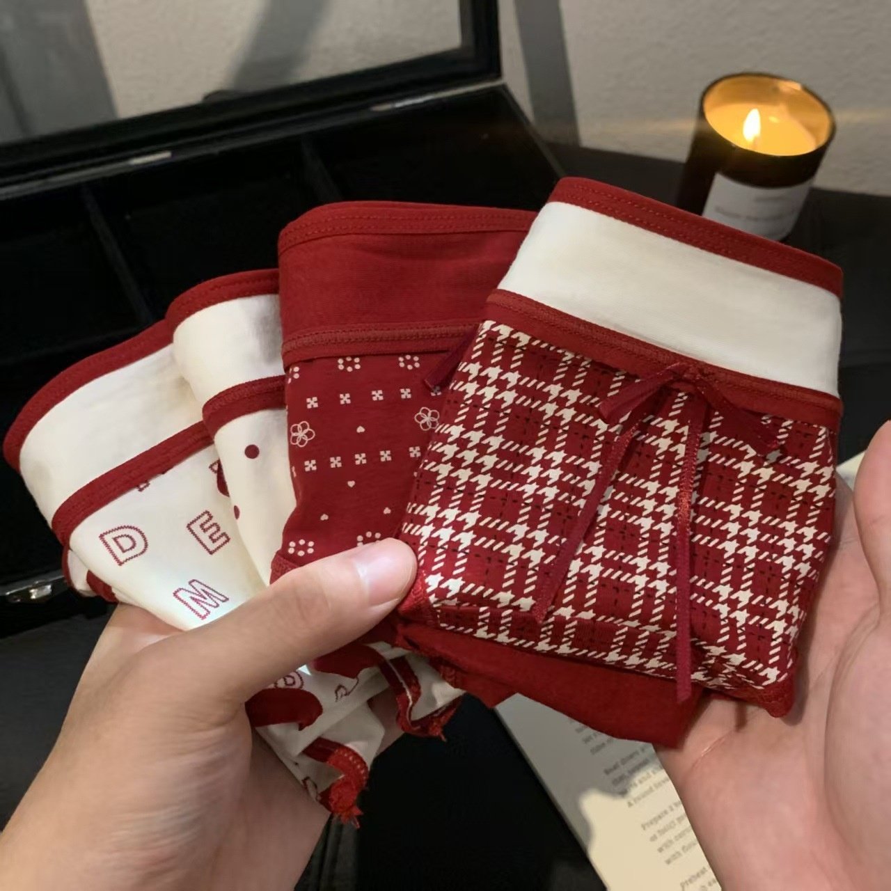 圣诞风红色内裤女士大码本命年好运纯棉档舒适透气中腰结婚内裤女