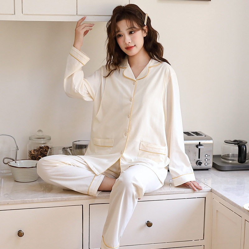 棉质月子服春秋季孕妇睡衣哺乳喂奶衣产前怀孕期家居服胸垫套装