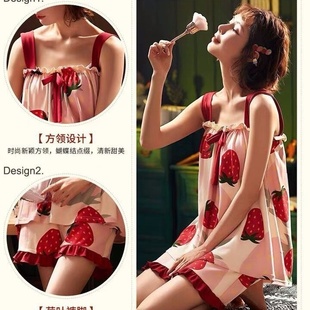 带胸垫吊带短裤背心睡衣女夏季套装跨境可外穿可爱卡通家居服