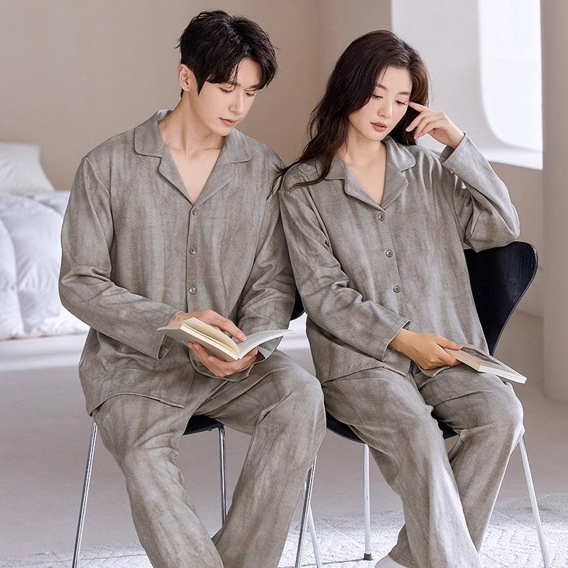 情侣睡衣棉质开衫长袖秋冬季可爱卡通女士宽松休闲男士家居服套装