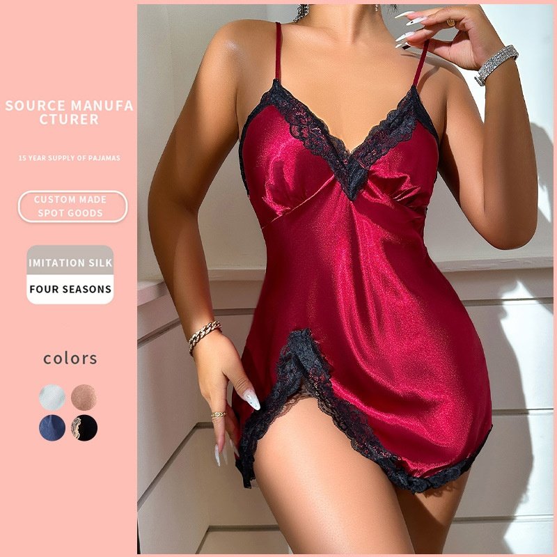 简约仿真丝性感睡裙夏季薄款家居服冰丝睡衣女休闲透气吊带连衣裙,女士内衣/男士内衣/家居服,睡袍/浴袍,淘宝优惠券,粉丝福利购,淘宝优惠卷