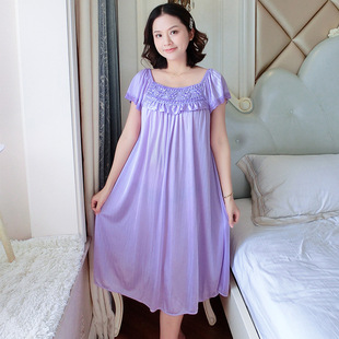 甜美家居服女 女冰丝睡裙夏性感甜美仿真丝韩版 跨境夏新款 短袖