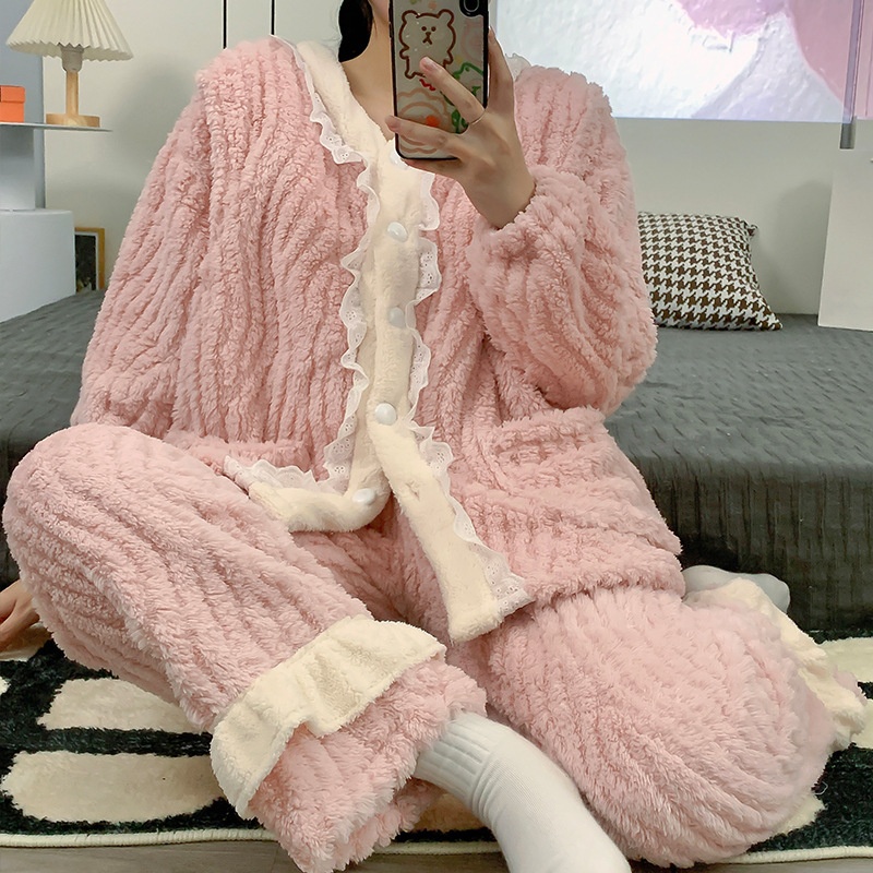 新款月子服秋冬季孕妇哺乳睡衣法兰绒产妇喂奶衣珊瑚绒家居服套装