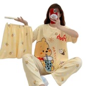 pajamas睡衣女卡通薄款 长裤 夏季 短裤 三件套东南亚 短袖 ladies