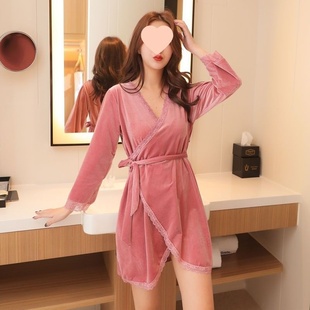 性感和服睡衣春秋款 睡袍浴袍2020年新款 晨袍 长袖 金丝绒睡裙女冬季