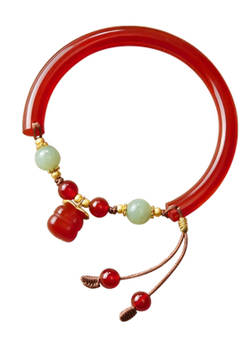 红玛瑙手串女红手镯和田玉转运珠