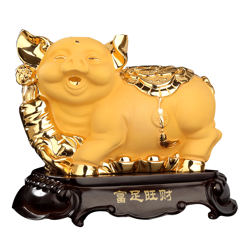 生肖猪金猪吉祥物猪型猪形摆设紫猪承运工艺品礼品办公室桌面