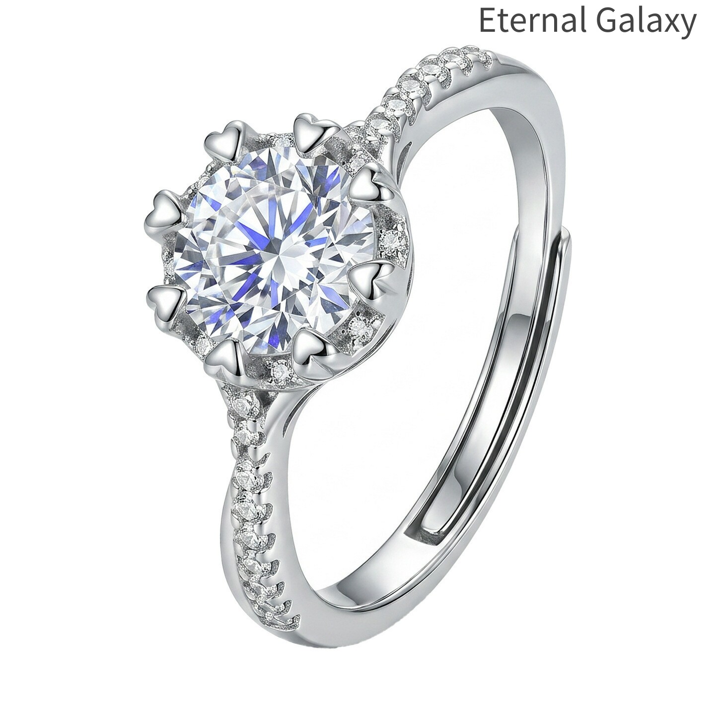 Eternal Galaxy抖音爆款仿莫桑钻戒指女轻奢百搭一克拉婚戒可调节