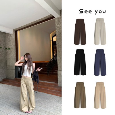 慵懒风直筒卡其宽松阔腿裤休闲裤