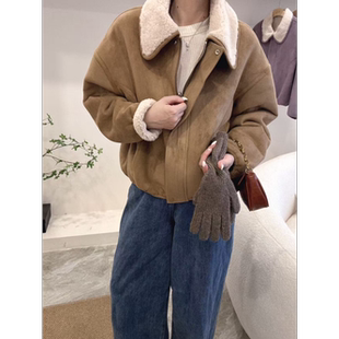 百搭短款 美拉德毛绒外套女时尚 夹克外套 简约韩系翻领时尚 秋冬新款