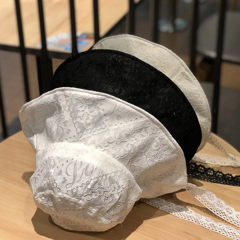 HONG KONG PURCHASING INS LACE STRAP FISHERMAN HAT WOMENS SUMMER THIN BREATHABLE RETRO BASIN HAT LARGE BRIM SUN HAT