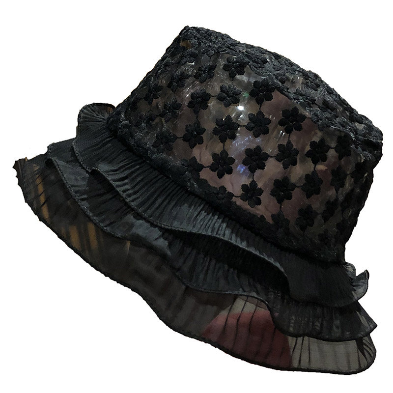 HONG KONG PURCHASING INS FISHERMAN HAT WOMENS SUMMER RETRO LACE FLOWER LIGHT WHITE WAVY BUCKET POT HAT