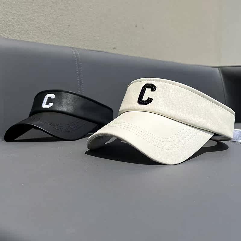 HONG KONG PURCHASING AGENT LEATHER EMBROIDERY C LETTER DUCK TONGUE EMPTY HAT WOMENS SPRING AND SUMMER SUNSCREEN SUNSHADE BENT BRIM TOP HAT