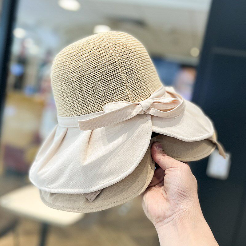 HONG KONG PURCHASING SPRING AND SUMMER NEW BREATHABLE BOW SHADE FISHERMAN HAT WOMENS SUNSCREEN TRAVEL BIG BRIM BASIN HAT TIDE