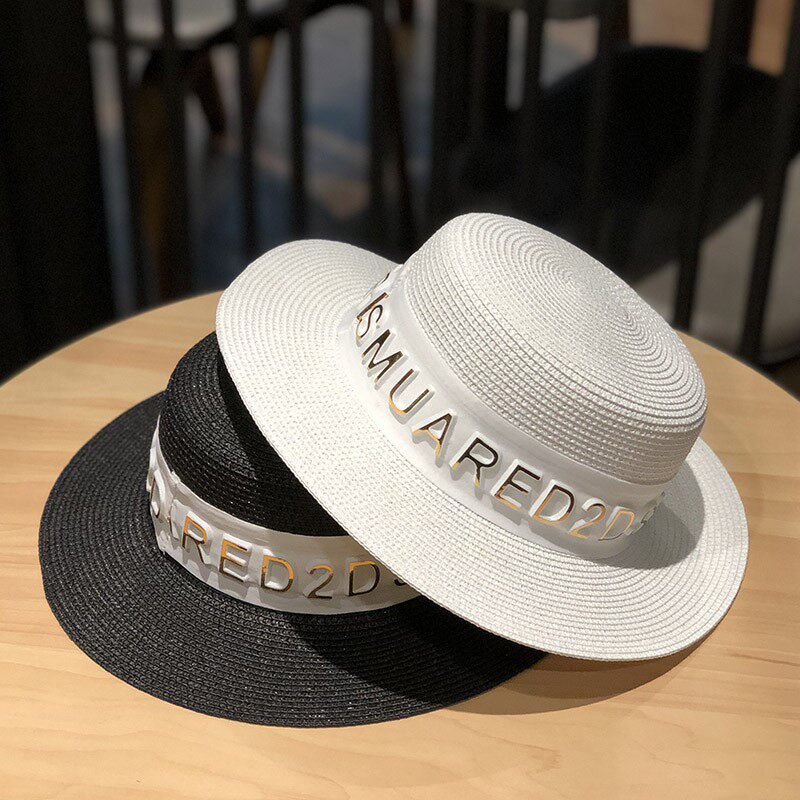 HONG KONG PURCHASING SUMMER NET CELEBRITY FLAT WHITE TOP HAT VERSATILE ELEGANT LADIES SUNSCREEN HAT STRAW HAT WOMEN