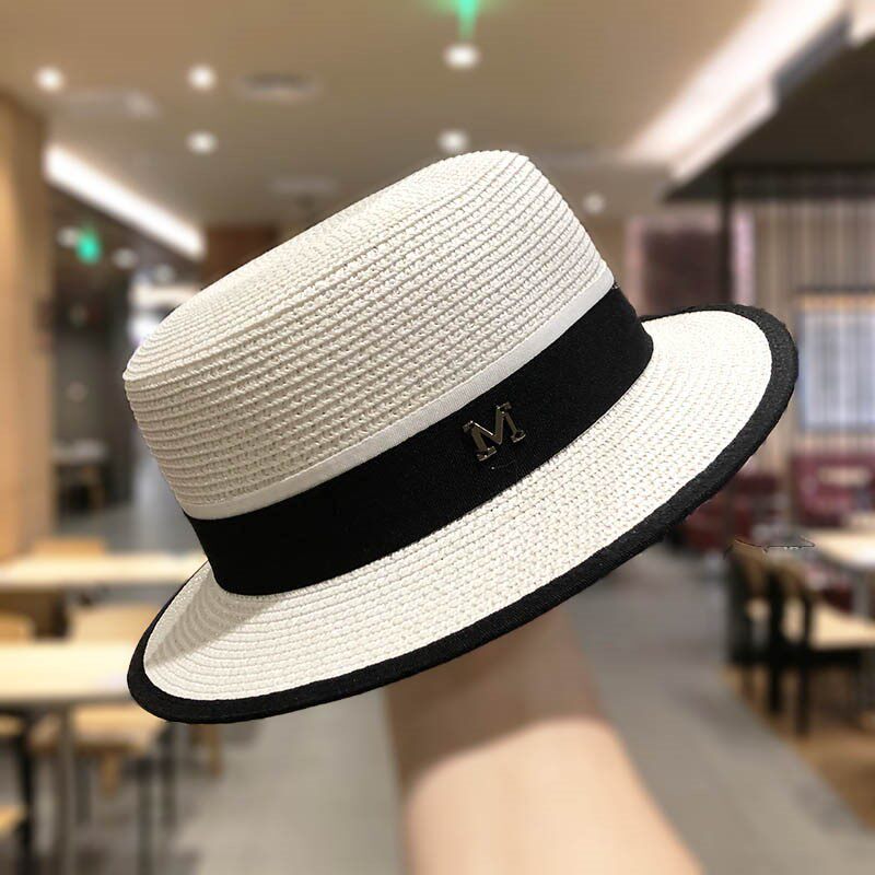 HONG KONG PURCHASING FLAT BRIM STRAW HAT WOMENS SUMMER SUNSHADE STRAW HAT SUMMER FASHION BRITISH TOP HAT