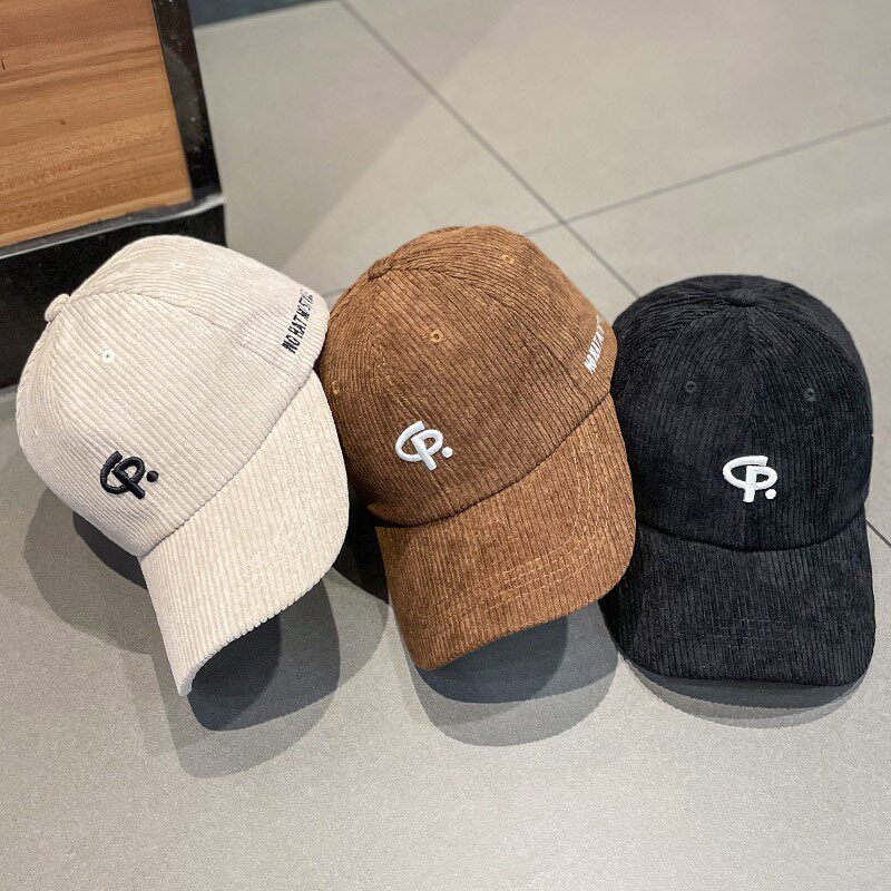 HONG KONG PURCHASING KOREAN VERSION OF INS EMBROIDERED LETTER CORDUROY DUCK TONGUE HAT WOMENS AUTUMN AND WINTER VERSATILE BASEBALL CAP COUPLE